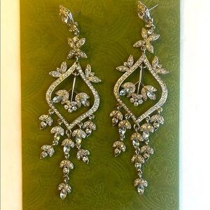 High Glam 5-Inch Silver Rhinestone Drop Earrings Sparkly Statement Jewelry NWOT